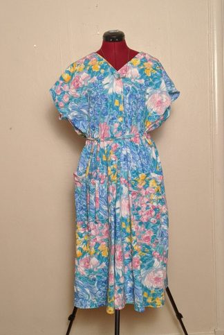 Vintage cotton 80's pastel shirred waist dress